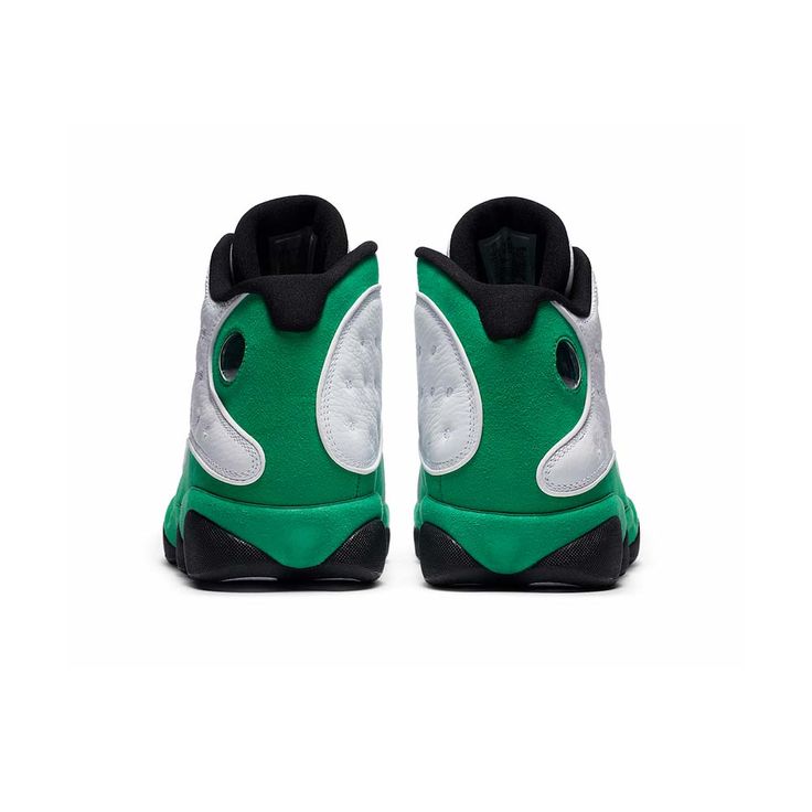 The Air Jordan 13 Retro ‘Lucky Green’ makes use of a familiar design that calls to mind Ray Allen’s coveted Air ‘Three-Point Record’ PE from 2011. The upper combines white tumbled leather with green synthetic suede, supported underfoot by the silhouette’s signature panther paw outsole in black rubber. Branding hits include a green embroidered Jumpman atop the tongue, matching the circular hologram on the lateral ankle. Jordan 1 Iridescent, Jordan 1 Milan, Air Jordan 1 Dior, Jordan 1 Dior, Air Jordan 1 Obsidian, Jordan 1 Obsidian, Air Jordan 1 Chicago, Ray Allen, Jordan 1 Black