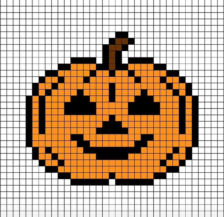 A festive pixel art template of a smiling cartoon, un-lit pumpkin. Pixel Drawing Halloween, Graph Paper Art Halloween, Jack O Lantern Pixel Art, Pixel Crochet Halloween, Halloween Crochet Pixel Grid, Pumpkin Grid Pattern, Easy Halloween Cross Stitch Patterns, Haunted House Pixel Art, Halloween Grid Art