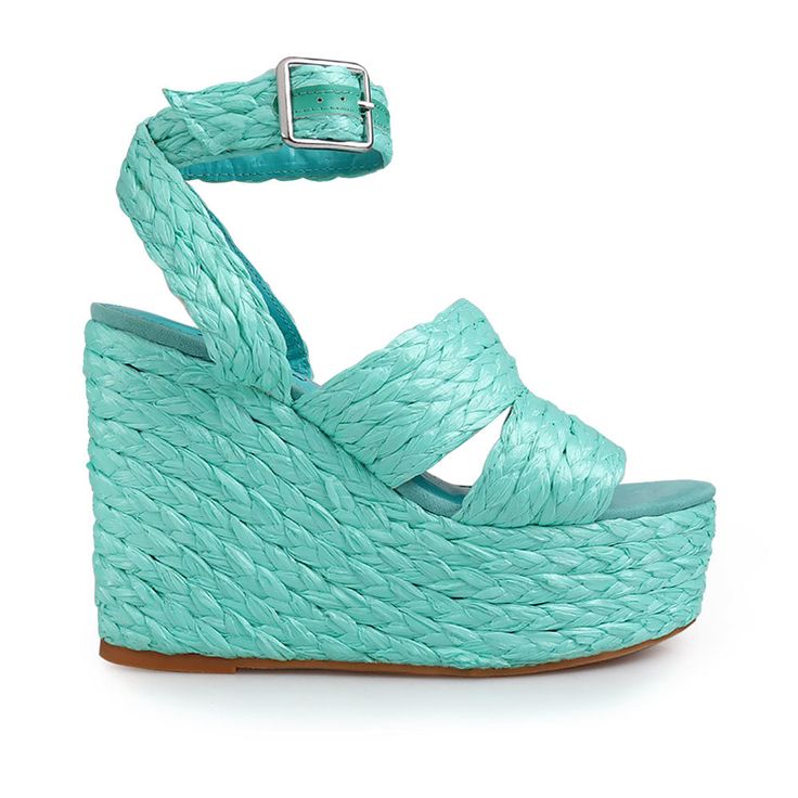 Gabbie is a beautiful and comfy women's sandal. Gabbie is a summer sandal comprised of woven straw with a man-made sole. An ankle buckle fastening ensures a secure fit, while a platform of 2 inches and a heel of 5 inches provide comfort and flair. We believe that beautiful shoes should not be kept hidden, and while nothing makes a woman look more fashionable than a fantastic pair of shoes, we want to ensure that they also feel great. Adjustable Woven Leather Sandals For Summer, Summer High Heel Wedge Sandals With Buckle, Summer Wedge Sandals With Braided Straps, Summer Sandals With Braided Straw Straps, High Heel Sandals With Buckle Closure For Vacation, Summer Platform Espadrilles With Ankle Strap, Spring Straw Sandals With Braided Straps, Straw Sandals With Heel And Ankle Strap, Straw Sandals With Braided Ankle Straps