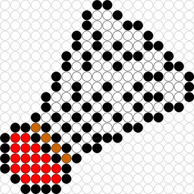 a cross - stitch pattern with an arrow pointing to the right and red dot on the left