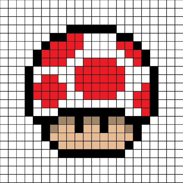 A pixel art template of a Mario mushroom themed as Toad from the Mario franchise. Mushroom Pixel Art, Pixel Art Mario, Mushroom Pixel, Pixel Art Animals, Pixel Art Pokemon, Mushroom Head, Easy Pixel Art, Pixel Art Templates, Pony Bead Patterns