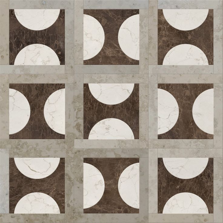 an abstract tile design with white and brown circles