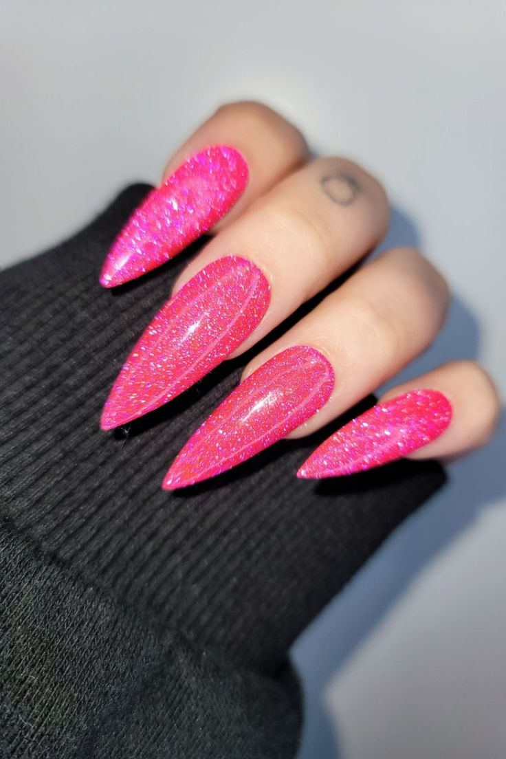 Quince Nails, Bright Pink Nails, Quinceanera Nails, Hot Pink Nails, Birthday Nails, Nail Kit, Stiletto Nails, Green Nails, False Nails