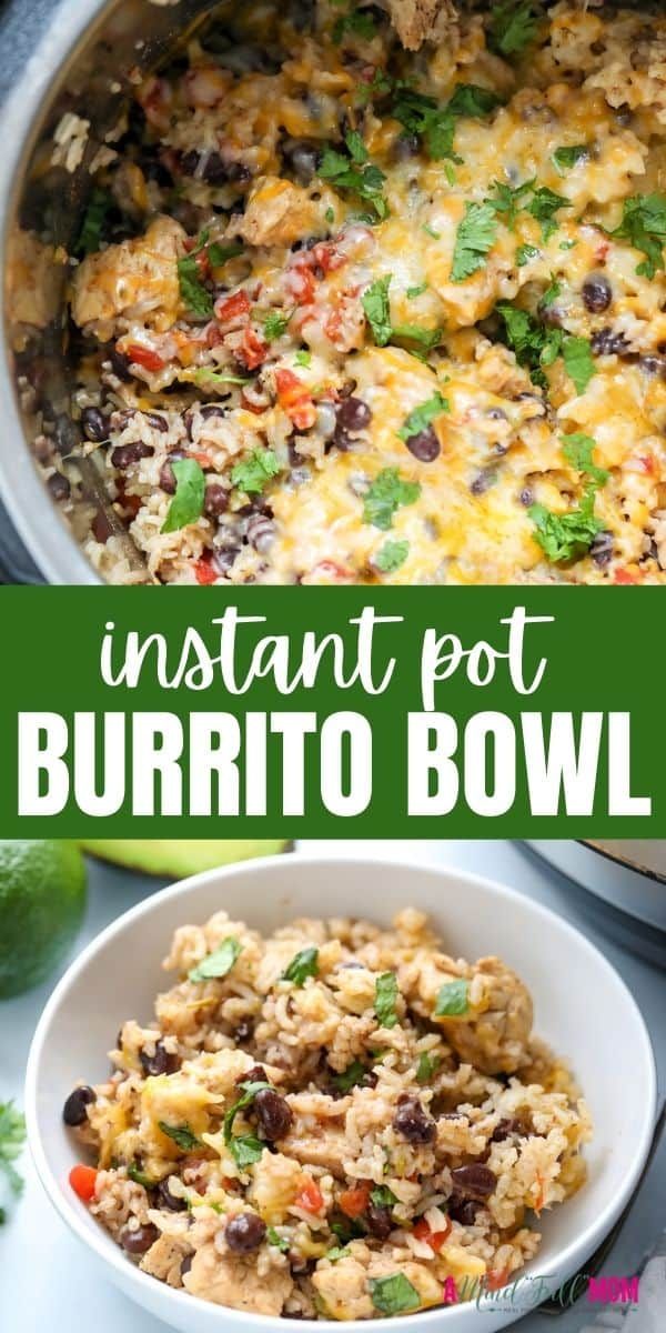 an instant pot burrito bowl with rice and beans in it