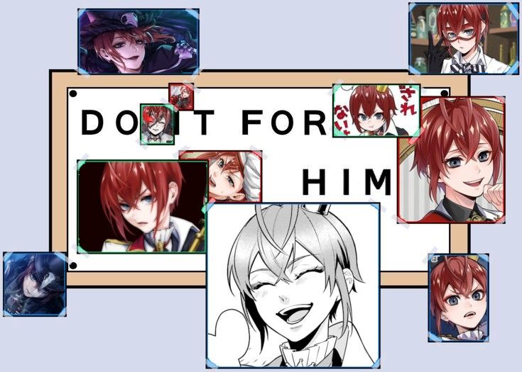 some anime characters with red hair and blue eyes, all in different frames that say do it for him