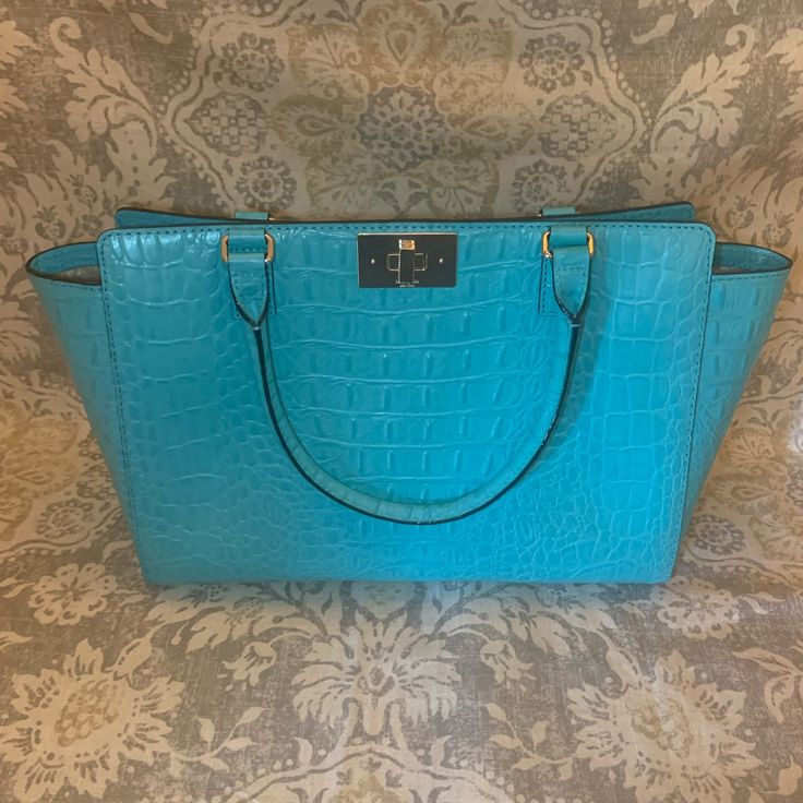 Beautiful Turquoise Croc Embossed Leather Handbag. Brand New, Never Used. Smoke Free Home. 14” Wide X 9.5” High. Handle Drop 6.25”. Luxury Light Blue Office Bag, Business Blue Shoulder Bag With Gold-tone Hardware, Designer Light Blue Formal Bags, Blue Business Bags With Gold-tone Hardware, Luxury Light Blue Tote Shoulder Bag, Light Blue Top Handle Bags For Office, Light Blue Formal Shoulder Bag, Business Blue Shoulder Bag With Handle Drop, Light Blue Formal Bags With Gold-tone Hardware