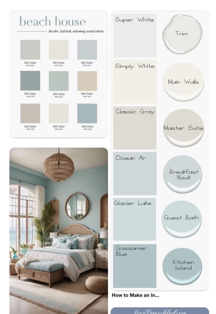 the color scheme for this bedroom is light blue and white, with neutrals in it