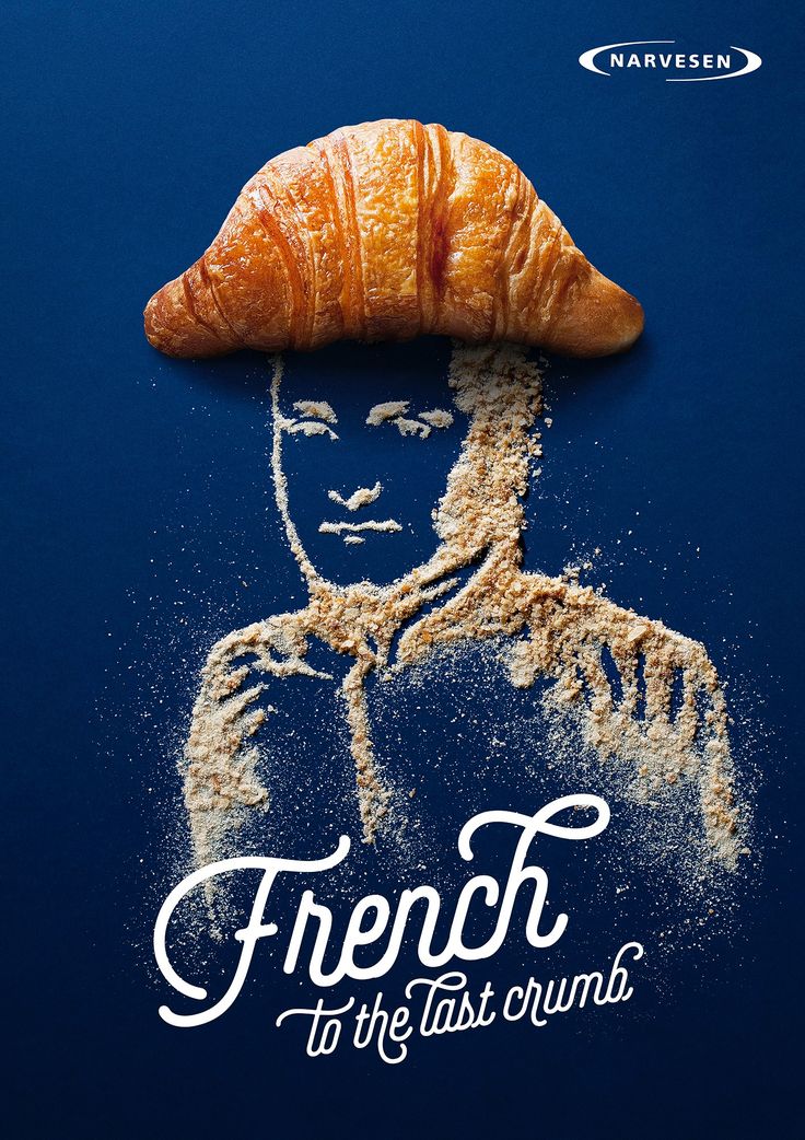 an advertisement for croissants is shown in the shape of a man's head