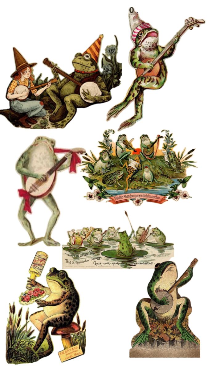 four different frog images are shown in the same color and size, including one with a hat