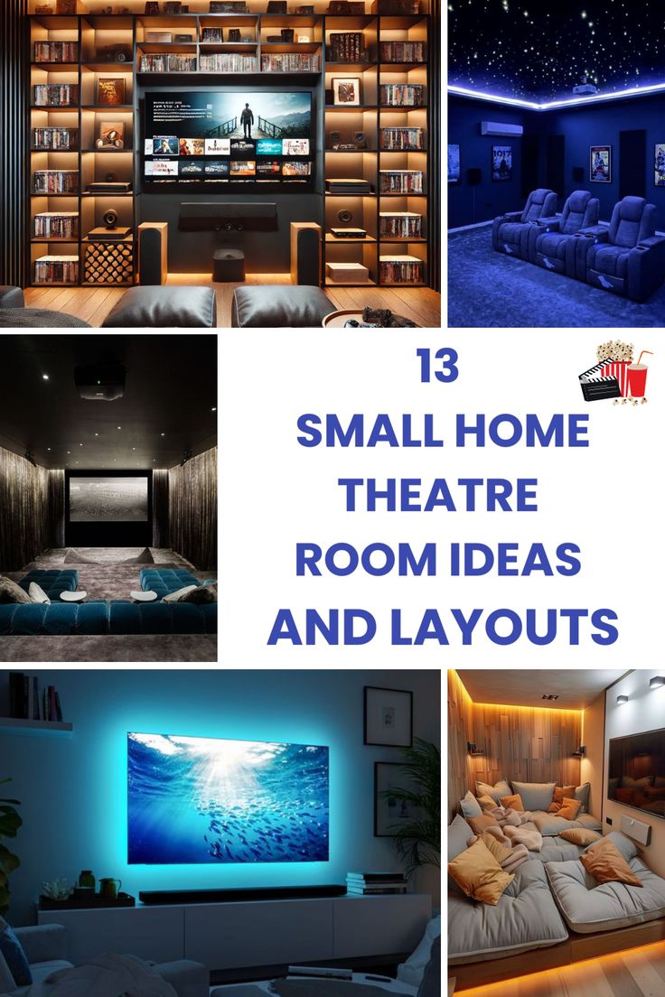 there are pictures of small home theater rooms and layouts