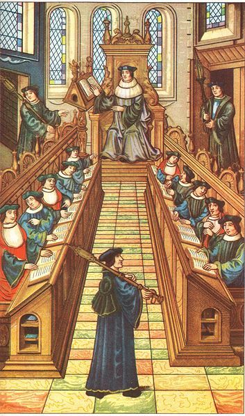 an illustration of a woman standing in front of a choir