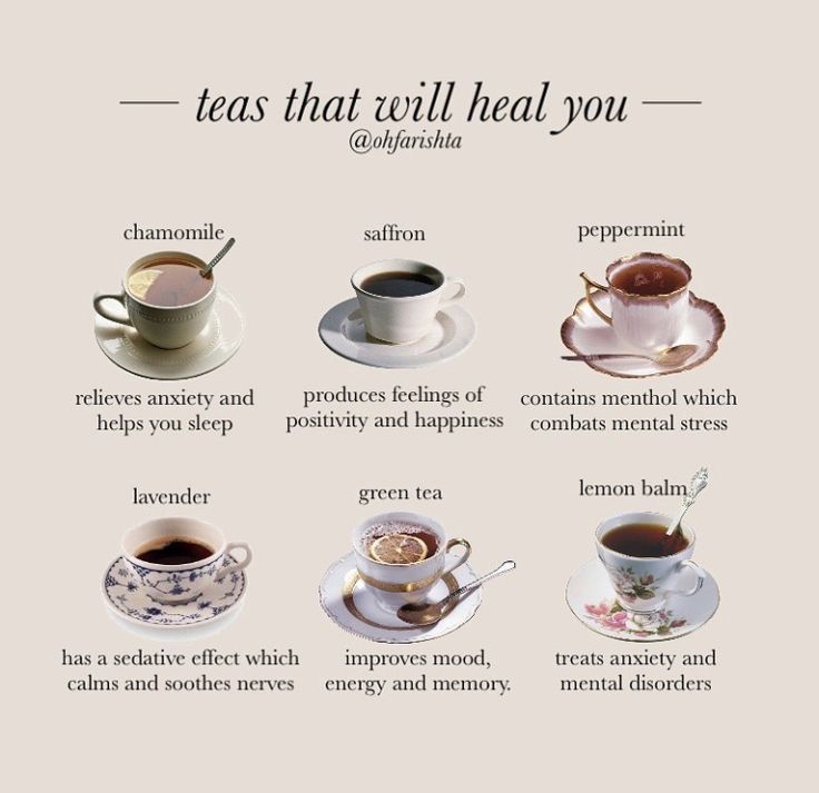 the teas that will heal you poster with different types of cups and saucers