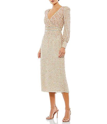 Women's Dresses & Gowns | Dillard's Short Wedding Guest Dresses, Bishop Sleeve Dress, Fit Tea, Column Design, Sequin Midi Dress, Sequin Jacket, Short Cocktail Dress, Column Dress, Long Sleeve Sequin