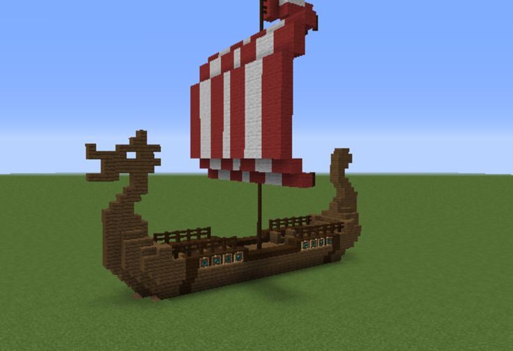 an image of a viking ship made out of legos in the style of minecraft