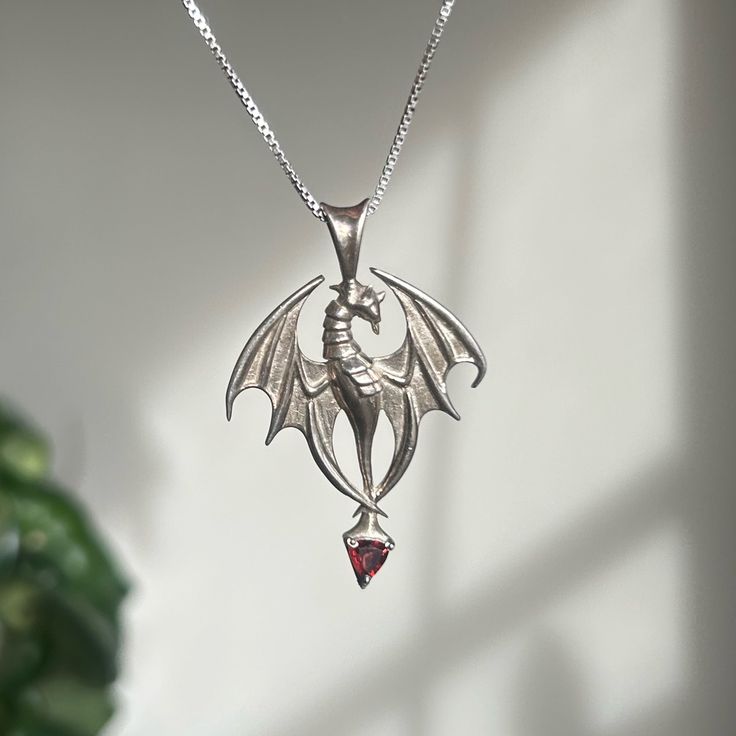 Comes W/ 925s Silver Chain I Love This So Much! & Don’t Want To Part W/ It! I Broke It I Will Attach A Photo, Firm Price. Comes With Chain! I Can Come Down On The Price If You Don’t Want The Chain, But You Need To Communicate Please. Supernatural Oc, Garnet Color, Silver Dragon Necklace, Dragon Necklace, Silver Dragon, The Chain, Womens Jewelry Necklace, Garnet, Silver Chain