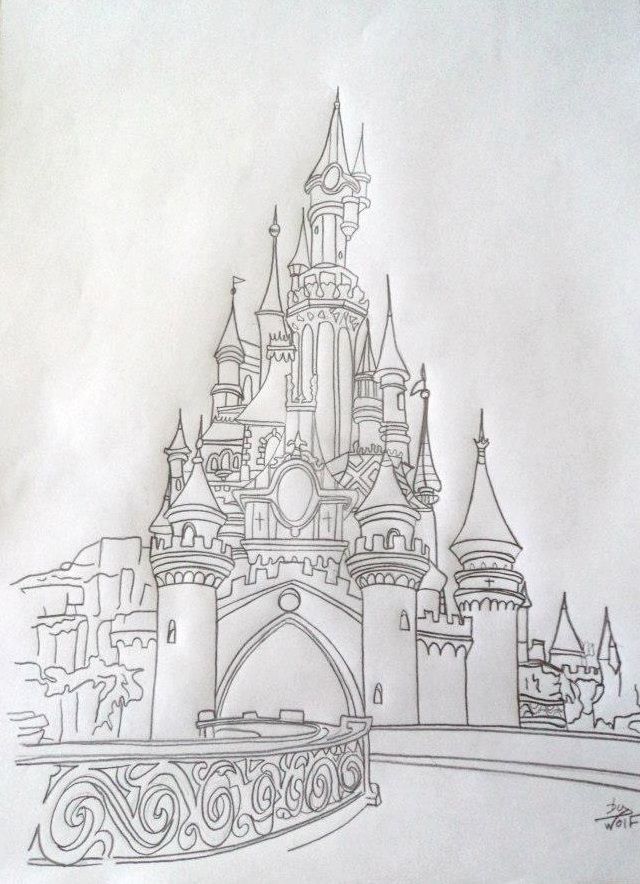 a drawing of a castle with lots of turrets