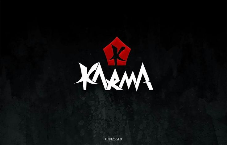 the word karma is written in white on a black background with red and white letters