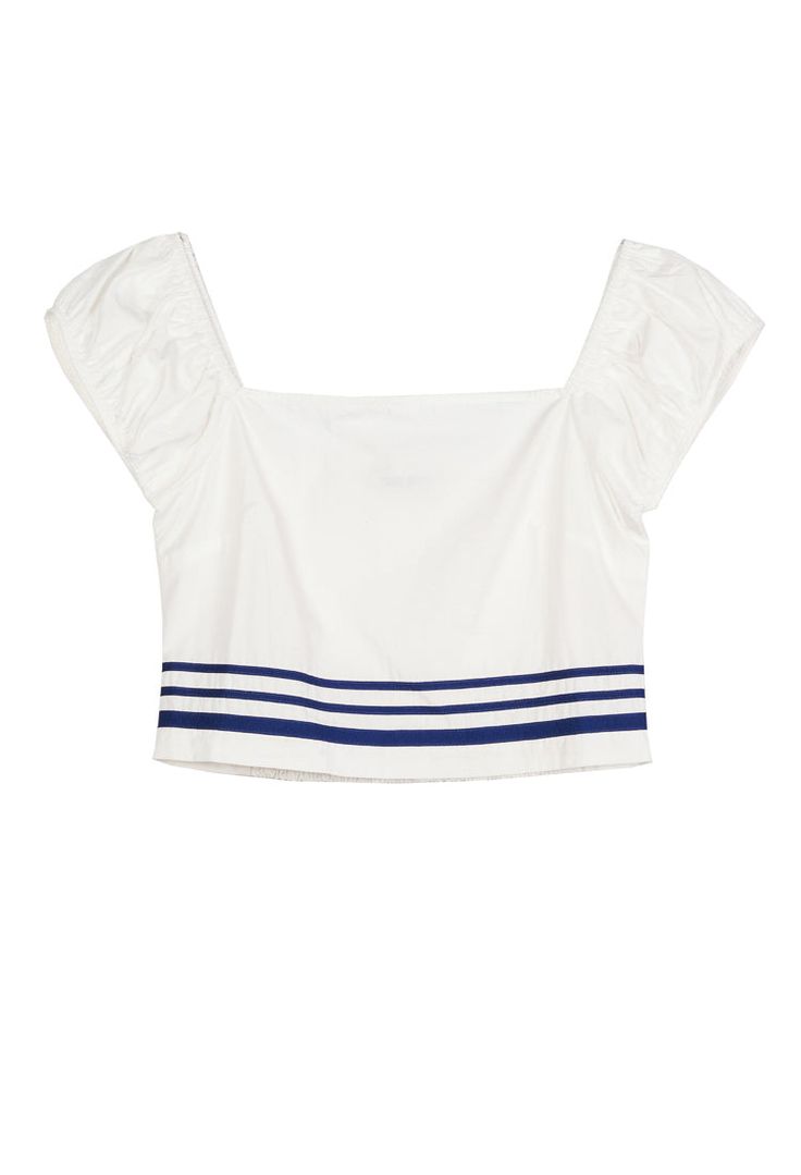 Playful White Stretch Top, Guizio Top, Sailor Style Striped Cotton Top, Off-shoulder Beach Top With Smocked Back, Sandy Liang Top, Ciao Lucia, Straight Jacket, Blue Denim Jacket, The Maker