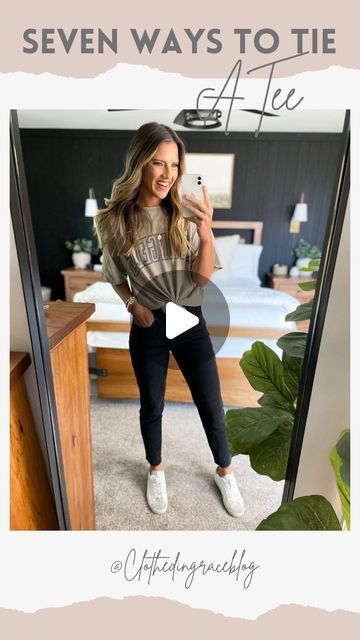 9,838 likes, 190 comments - clothedingraceblog on August 5, 2022: "Seven Ways To Tie Your Oversized Tees Which one are you most excited to try? Let me know! I’..." Ways To Wear A Tshirt Outfits, How To Tie Oversized Tshirt With Jeans, How To Wear A T Shirt That Is Too Big, Xl Tshirt Outfit Women, How To Tie Large Shirts, How To Tie A Big Tee Shirt, How To Wear Big Shirts With Jeans, How To Style Oversized Band Tee, Tucked In Tee Shirt Outfit