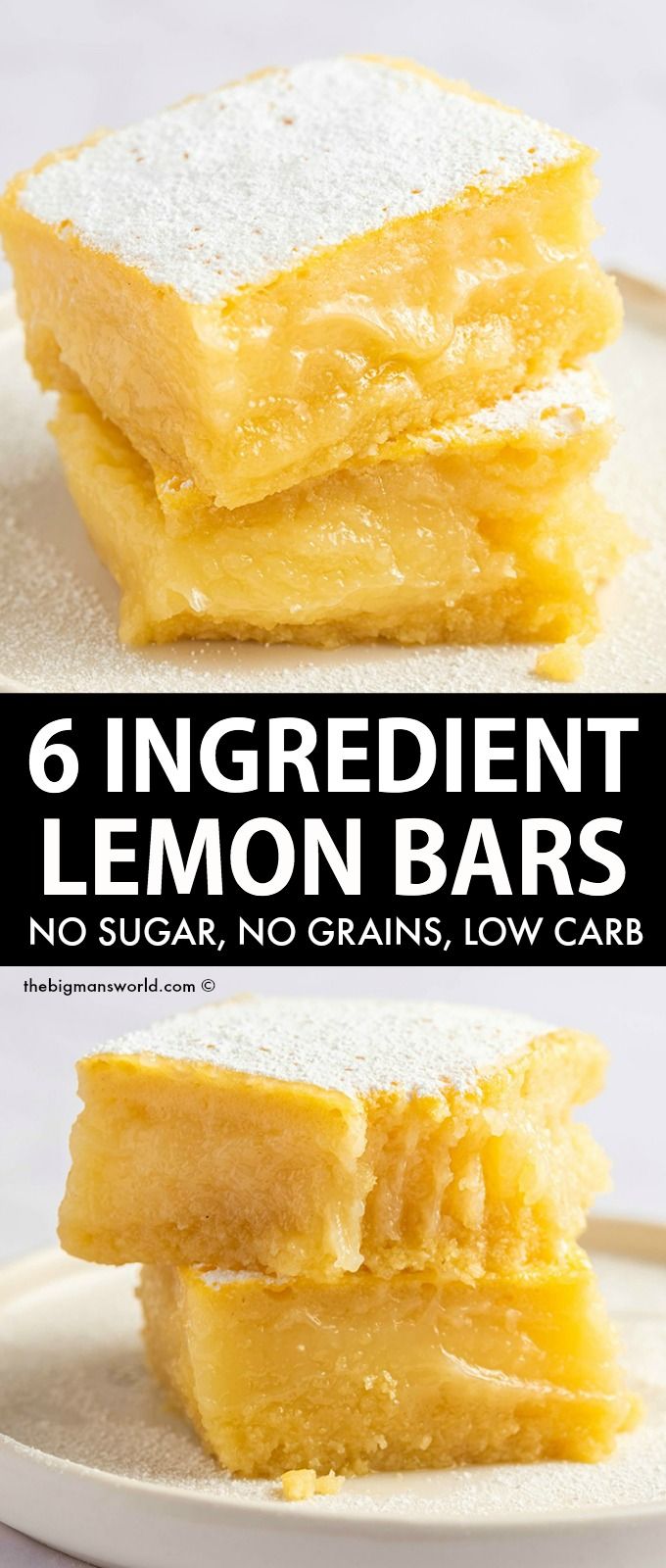 lemon bars stacked on top of each other with the words, 6 ingredient lemon bars