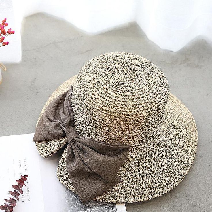 Summer Casual Solid Straw Bow Hat ACCESSORIES One Size Khaki Vintage Brown Sun Hat For Vacation, Trendy Summer Hats For Picnic, Beige Summer Hat For Picnic, Summer Beige Hat For Picnic, Retro Summer Hats For Outdoor, Retro Wide Brim Sun Hat For Summer, Retro Summer Outdoor Hat, Retro Short Brim Hat For Vacation, Retro Wide Brim Hat For Vacation