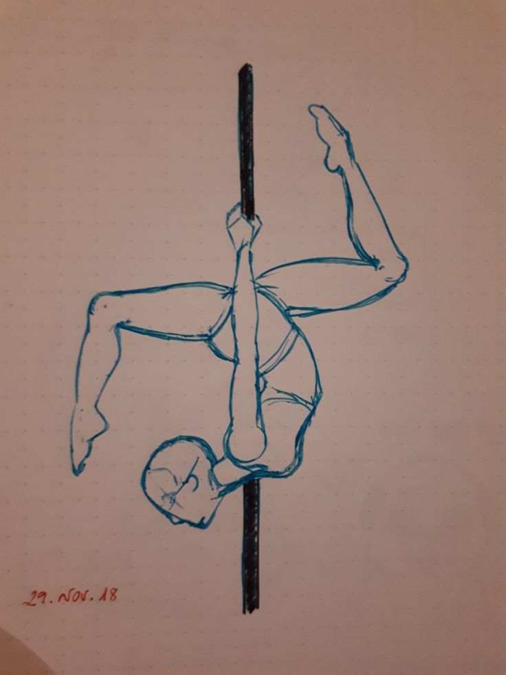 a drawing of a person doing a handstand on a pole with one hand