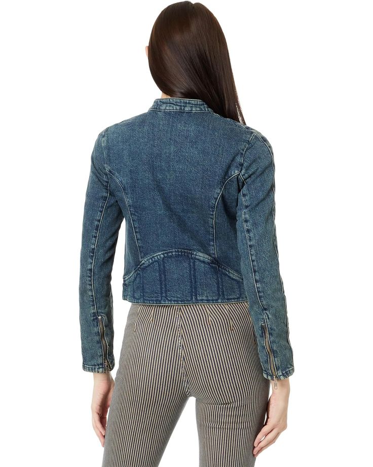 Free People Fast Lane Denim Moto | Zappos.com Fall Denim Jacket With Zipper Closure, Fitted Denim Biker Jacket With Long Sleeves, Fitted Long Sleeve Denim Biker Jacket, Denim Biker Jacket With Zipper Closure, Denim Biker Jacket With Long Sleeves, Fitted Cotton Denim Jacket With Zipper Closure, Spring Dark Wash Outerwear With Zipper Closure, Spring Dark Wash Outerwear With Zipper, Dark Wash Zipper Closure Outerwear For Spring