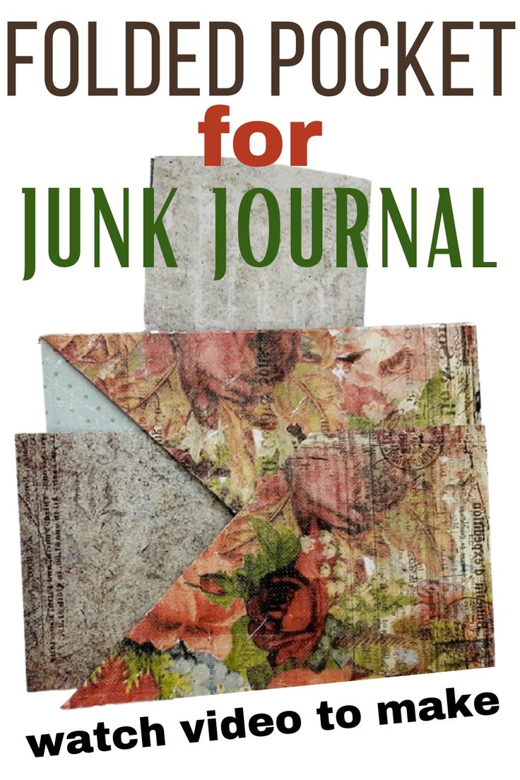 the folded pocket for junk journal is shown in green and red with flowers on it