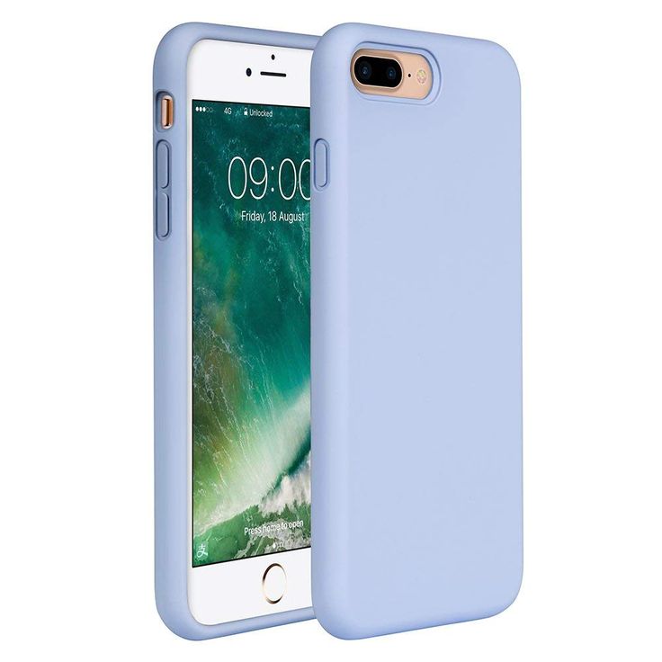 an iphone case is shown with the back and sides facing each other in light blue