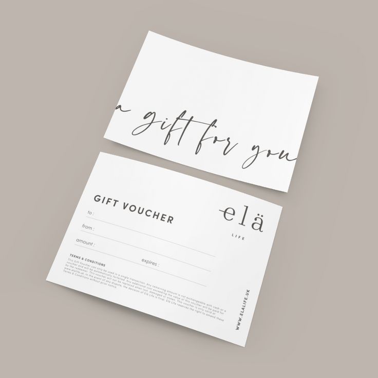 two gift voucher cards with the words gifts voucher written in cursive ink