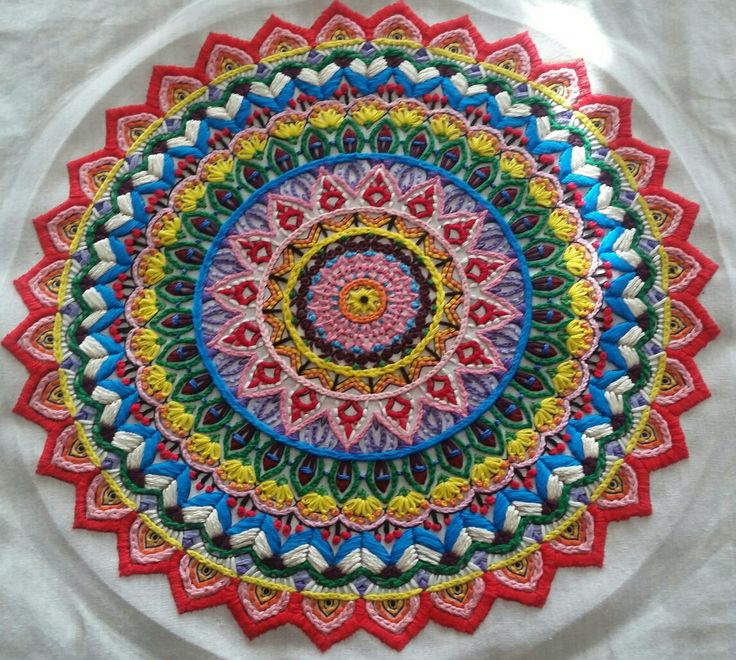 a multicolored circular design on a white shirt is seen in this close up photo