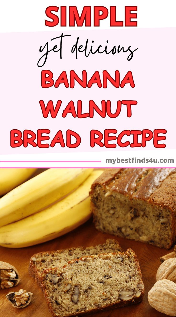 Easy Banana Walnut Bread Recipe Easy Banana Walnut Bread, Banana Walnut Bread Recipe Moist, Banana Bread With Walnuts Recipe, Clean Banana Bread, Banana Walnut Bread Recipe, Easy Banana Nut Bread, Walnut Bread Recipe, Date Nut Bread, Apple Bread Recipe