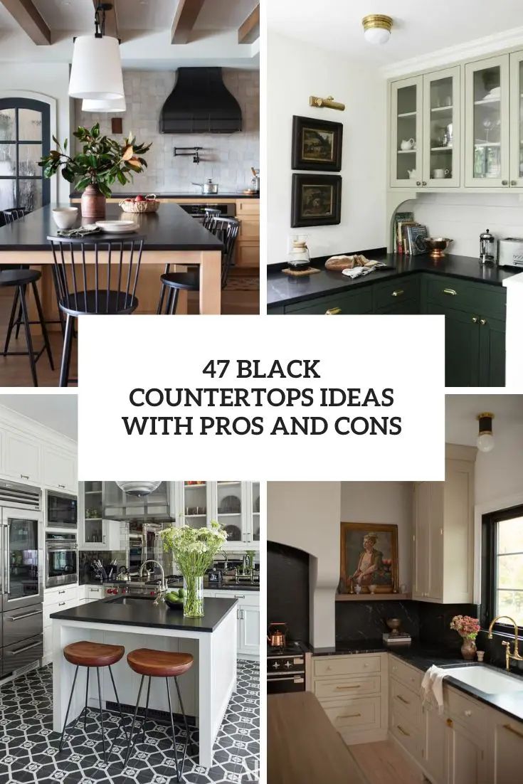 black countertops with pros and cons are featured in this collage for the kitchen