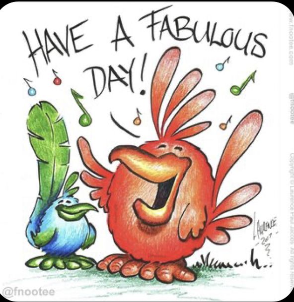 a drawing of two cartoon birds with the words have a fabulous day written on them