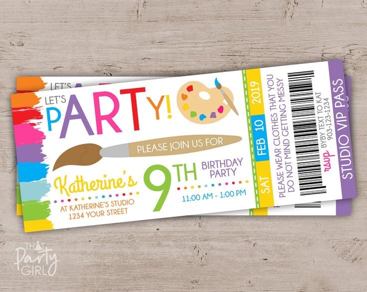 this is an image of a birthday party ticket