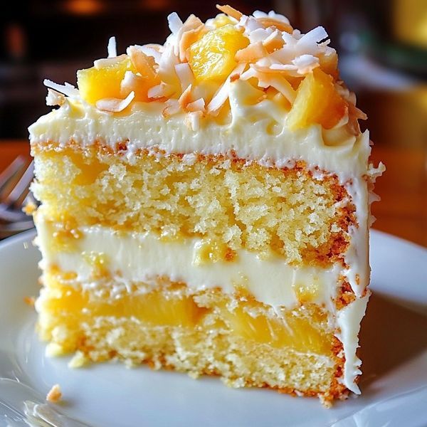 a piece of cake with white frosting and oranges on top is sitting on a plate