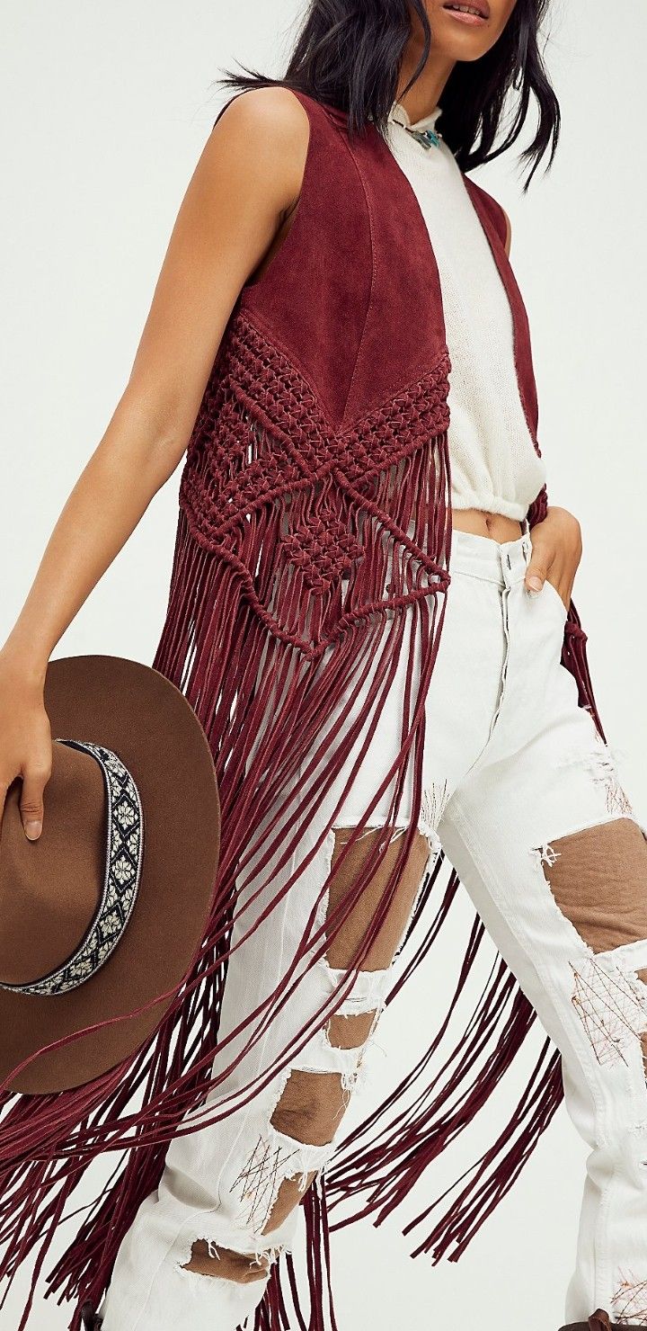 Sleeveless Jacket Outfit, Leather Macrame, Long Knit Vest, Macrame Clothes, Macrame Fringe, Boho Vest, Embellished Clothing, Macrame Dress, Beaded Hat