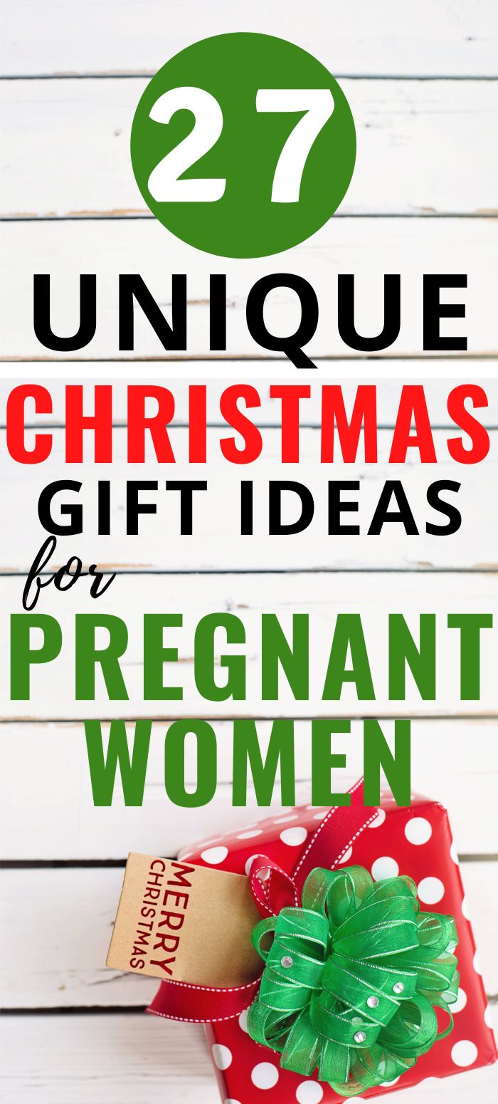 a present wrapped in red and green paper with the words 27 unique christmas gift ideas for pregnant women