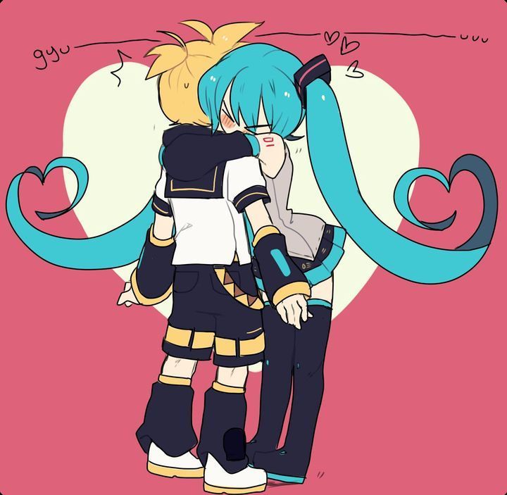 two anime characters hugging each other in front of a heart