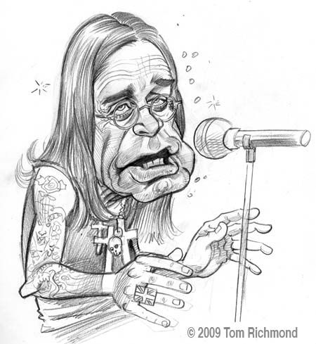 a caricature drawing of a person holding a microphone and looking at the camera