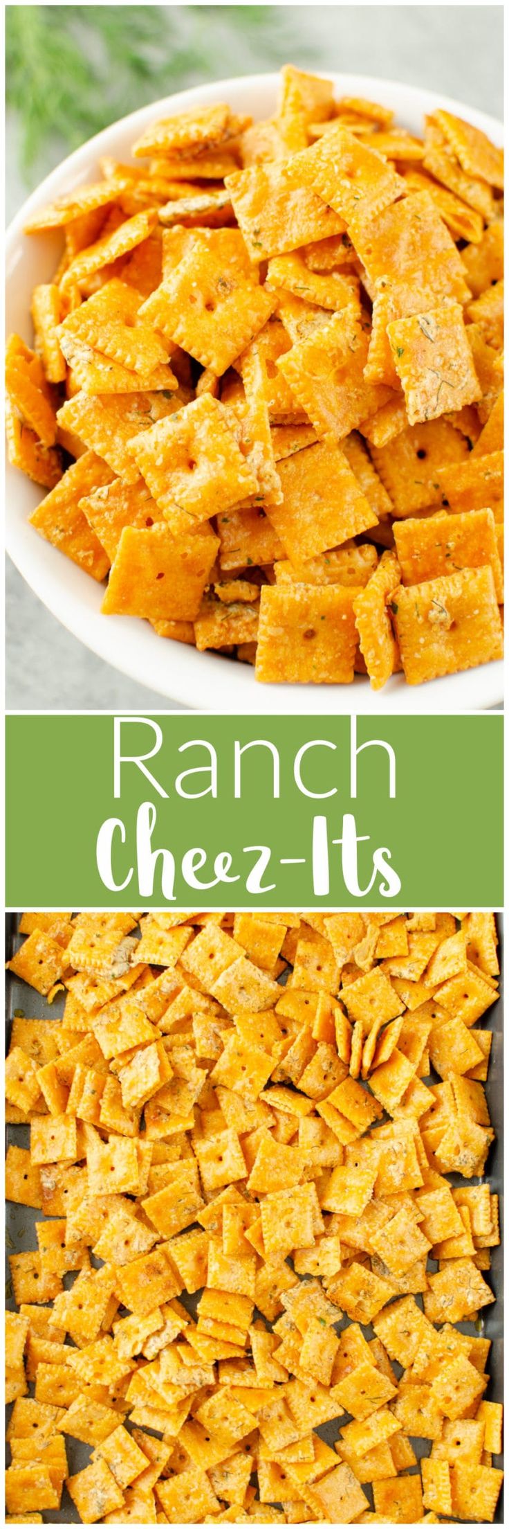 ranch cheesy potato chips in a white bowl and on a green background with the words ranch cheese - it's