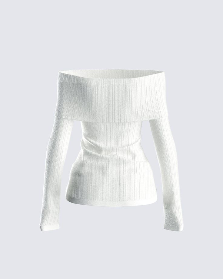 The only sweater you need to look put together and classy 😌 Constructed from fully fashioned sweater knit fabric, and complete with a button front and foldover top opening for a cute and cozy look that will elevate any fit 🤍 White Cute Sweater, Mha Clothes, Female Fatale, Black Off Shoulder Top, Cute Sweaters For Fall, Look Put Together, Ideal Wardrobe, Cozy Tops, Black Off Shoulder