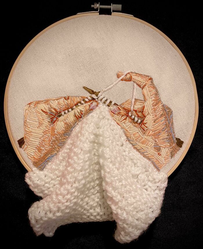 a close up of a hand embroidery on a hoop