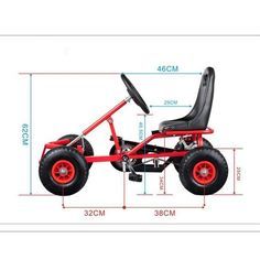 an image of a three wheeled go - kart with red wheels and black seat