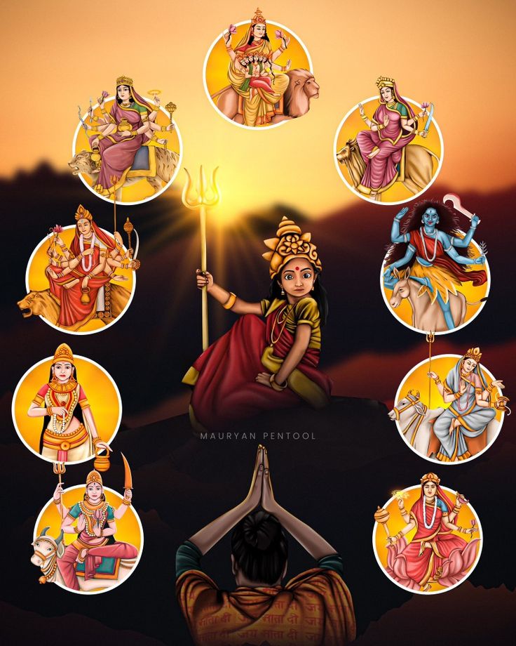 the seven avatars of hindu deities and their names in different languages, with an image of