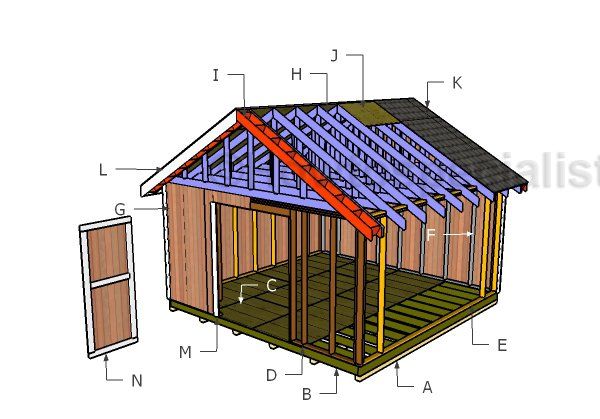 an image of a shed with measurements for the roof