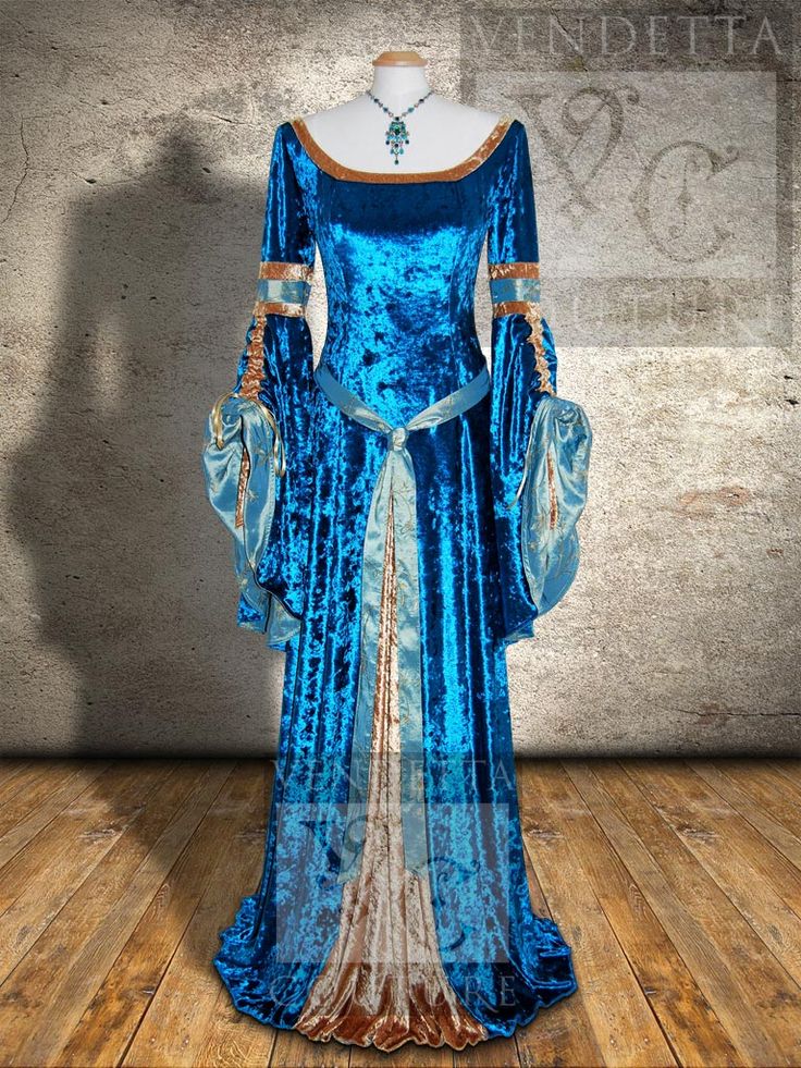 Medieval Gown Blue Gold Medieval Wedding Dresses, Gowns Medieval, Medieval Wedding Dress, Medieval Dresses, Costume Inspirations, Blue Costume, Medieval Gown, Gown Blue, Medieval Wedding