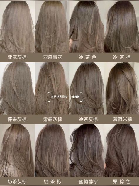 #2000schunkyhighlights #sunkissedhairbrunette #edgesideas #裾カラーボブ #promhairstyles Different Kinds Of Brown Hair, Brown Ash Grey Hair, Shades Of Ash Brown Hair Color, Hair Color Grey Brown, Ash Taupe Gray Hair Color, Milk Ash Brown Hair, Chocolate Greige Hair Color, Mute Brown Hair Color, Ash Brown Hair Makeup