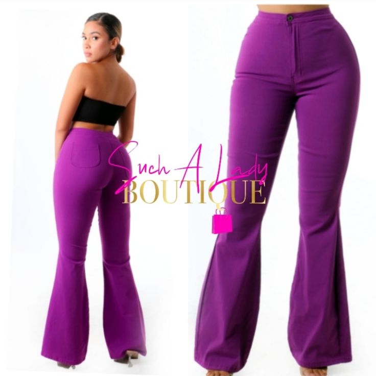 Really Cute Highewaisted Pants Non-stretch Purple Trousers, Purple High-waisted Pants With Pockets, Purple Wide Leg Bottoms For Fall, Wide Leg Purple Bottoms For Fall, Fitted Purple Pants With Pockets, Elegant Purple Bottoms With Pockets, Purple Stretch Wide Leg Bottoms, Purple Straight Leg Pants With Elastic Waistband, Purple Stretch Trousers