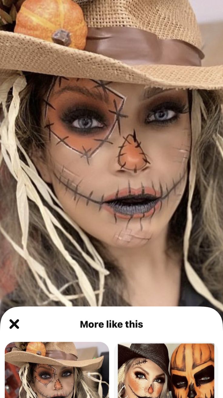 Scarecrow Costume Plus Size, Mom Scarecrow Costume, Scarecrow And Farmer Costume, Scare Crow Costume Women Simple, Easy Scary Scarecrow Makeup, Scarecrow Costume Diy Women's Makeup, Easy Halloween Scarecrow Makeup, Easy Scarecrow Costume Women Diy, Women Scarecrow Makeup